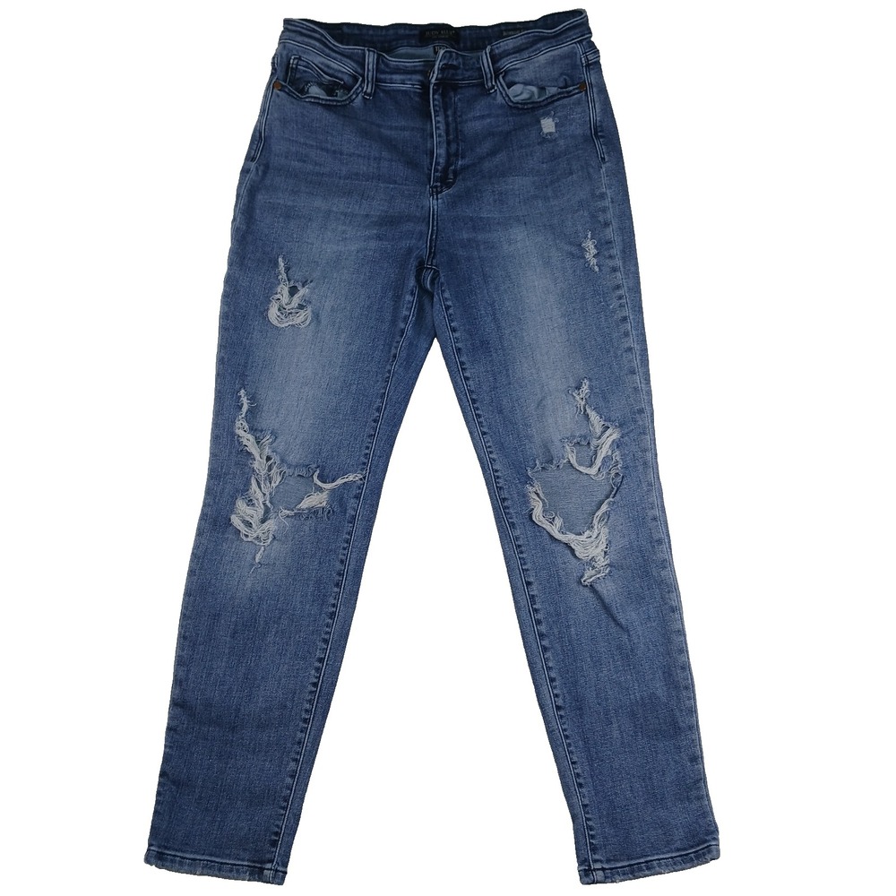 Judy Blue Jeans Womens 11 30 Blue‎ Boyfriend Fit Distressed Ripped Stretch Denim